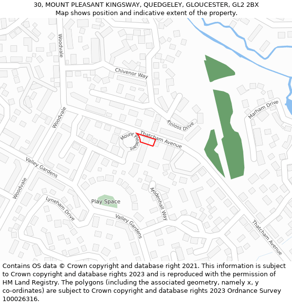 30, MOUNT PLEASANT KINGSWAY, QUEDGELEY, GLOUCESTER, GL2 2BX: Location map and indicative extent of plot