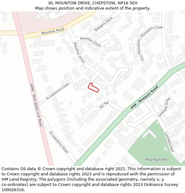 30, MOUNTON DRIVE, CHEPSTOW, NP16 5EH: Location map and indicative extent of plot