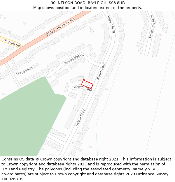 30, NELSON ROAD, RAYLEIGH, SS6 8HB: Location map and indicative extent of plot