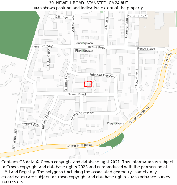 30, NEWELL ROAD, STANSTED, CM24 8UT: Location map and indicative extent of plot