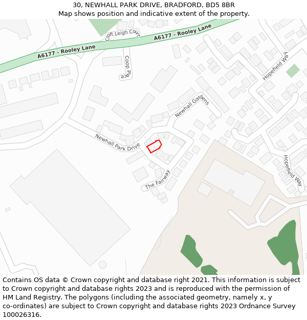 30, NEWHALL PARK DRIVE, BRADFORD, BD5 8BR: Location map and indicative extent of plot