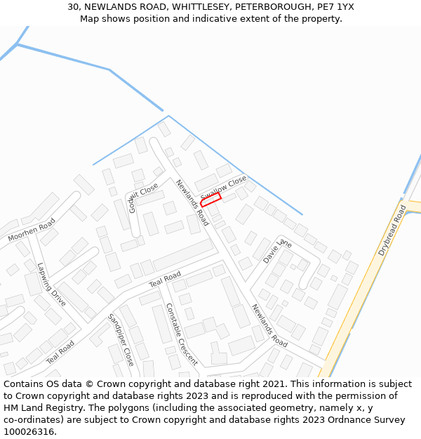 30, NEWLANDS ROAD, WHITTLESEY, PETERBOROUGH, PE7 1YX: Location map and indicative extent of plot