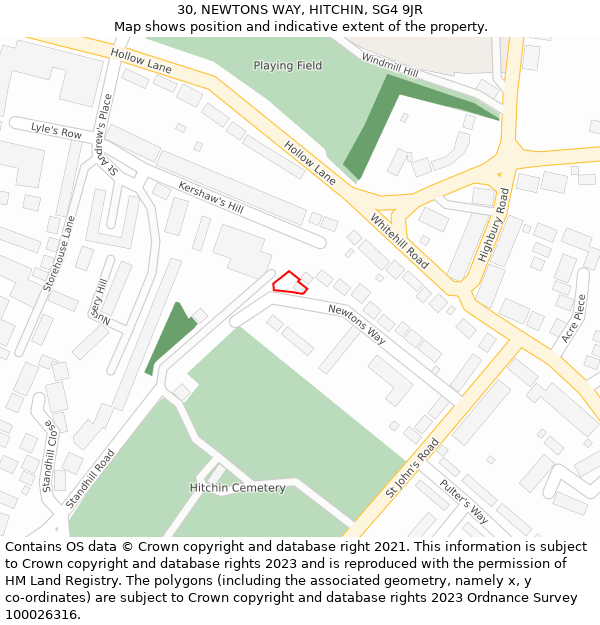 30, NEWTONS WAY, HITCHIN, SG4 9JR: Location map and indicative extent of plot