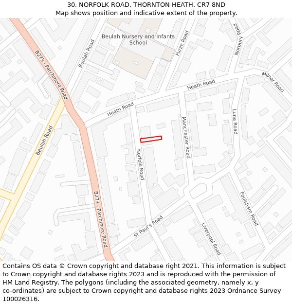 30, NORFOLK ROAD, THORNTON HEATH, CR7 8ND: Location map and indicative extent of plot