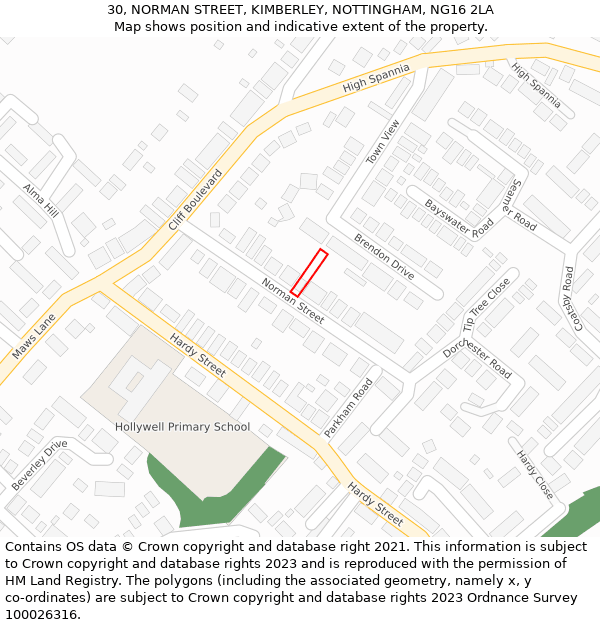 30, NORMAN STREET, KIMBERLEY, NOTTINGHAM, NG16 2LA: Location map and indicative extent of plot