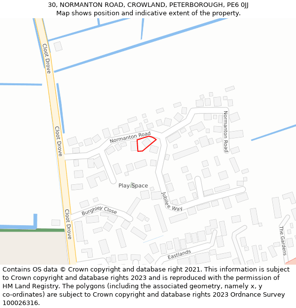 30, NORMANTON ROAD, CROWLAND, PETERBOROUGH, PE6 0JJ: Location map and indicative extent of plot