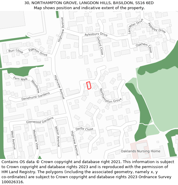 30, NORTHAMPTON GROVE, LANGDON HILLS, BASILDON, SS16 6ED: Location map and indicative extent of plot