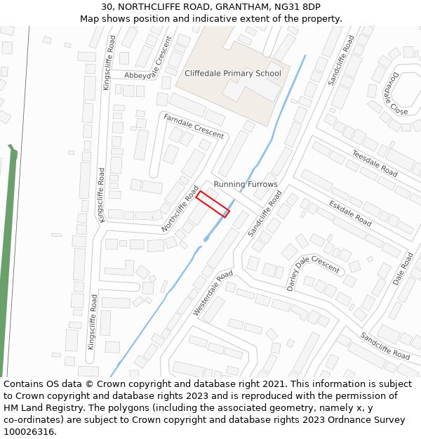 30, NORTHCLIFFE ROAD, GRANTHAM, NG31 8DP: Location map and indicative extent of plot