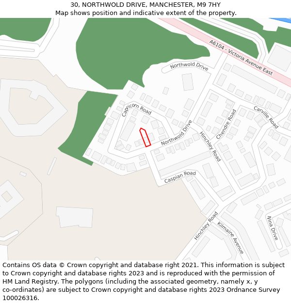 30, NORTHWOLD DRIVE, MANCHESTER, M9 7HY: Location map and indicative extent of plot