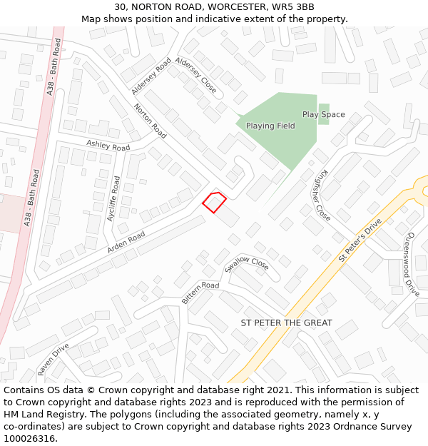 30, NORTON ROAD, WORCESTER, WR5 3BB: Location map and indicative extent of plot