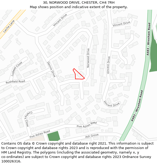 30, NORWOOD DRIVE, CHESTER, CH4 7RH: Location map and indicative extent of plot