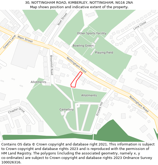 30, NOTTINGHAM ROAD, KIMBERLEY, NOTTINGHAM, NG16 2NA: Location map and indicative extent of plot