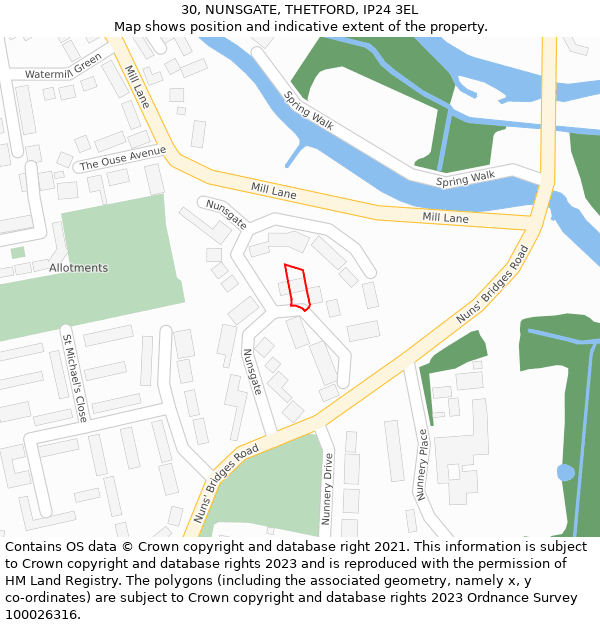 30, NUNSGATE, THETFORD, IP24 3EL: Location map and indicative extent of plot