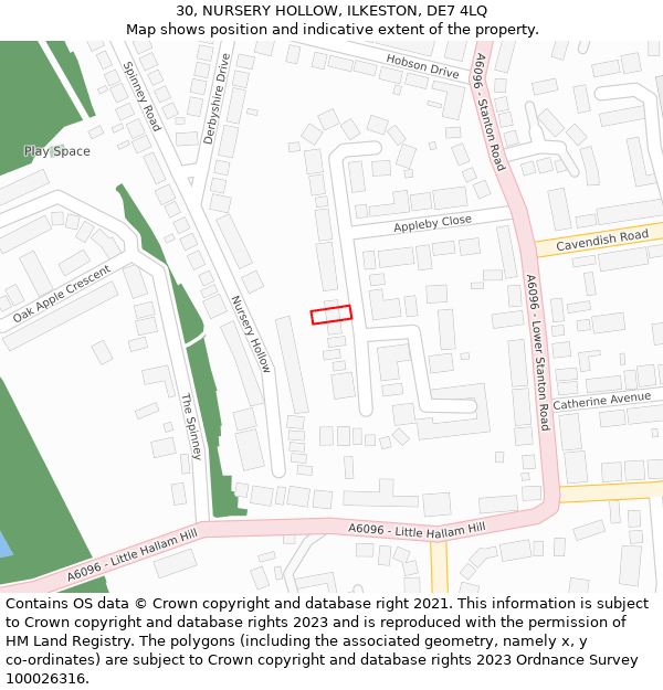 30, NURSERY HOLLOW, ILKESTON, DE7 4LQ: Location map and indicative extent of plot