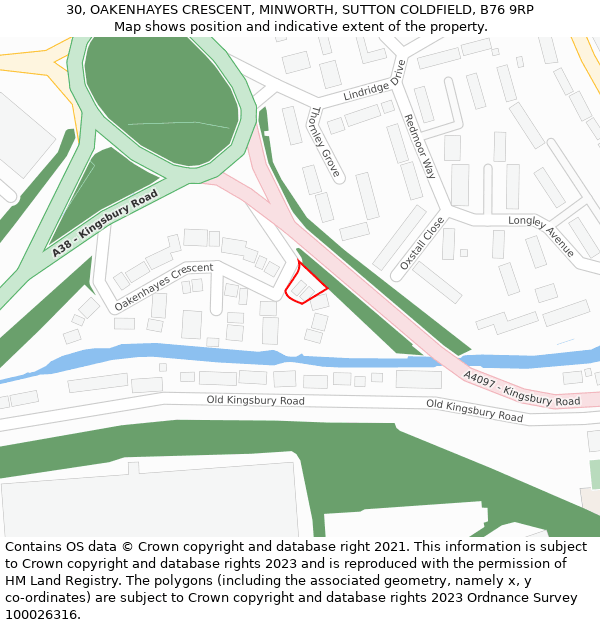 30, OAKENHAYES CRESCENT, MINWORTH, SUTTON COLDFIELD, B76 9RP: Location map and indicative extent of plot