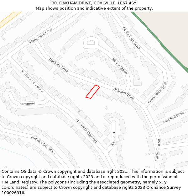 30, OAKHAM DRIVE, COALVILLE, LE67 4SY: Location map and indicative extent of plot