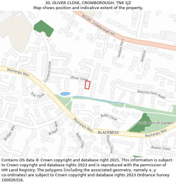 30, OLIVER CLOSE, CROWBOROUGH, TN6 1JZ: Location map and indicative extent of plot