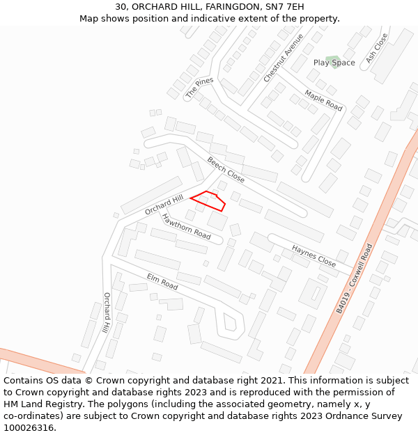 30, ORCHARD HILL, FARINGDON, SN7 7EH: Location map and indicative extent of plot