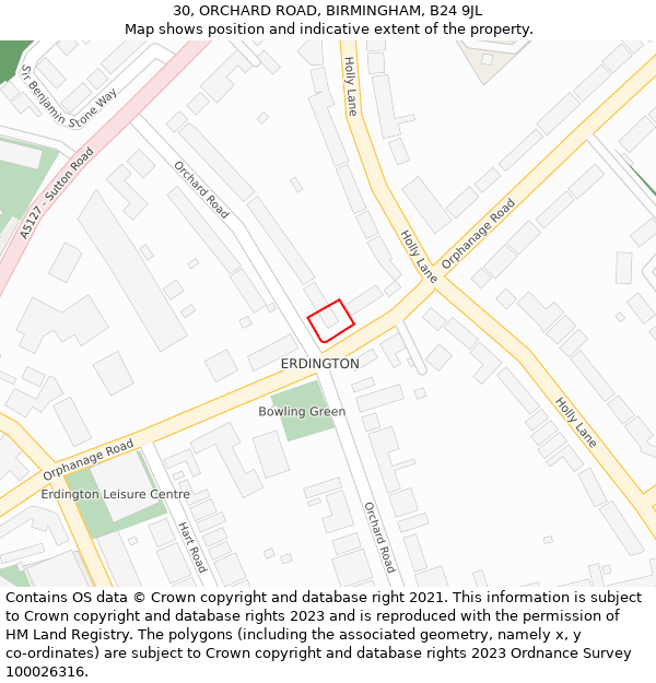 30, ORCHARD ROAD, BIRMINGHAM, B24 9JL: Location map and indicative extent of plot