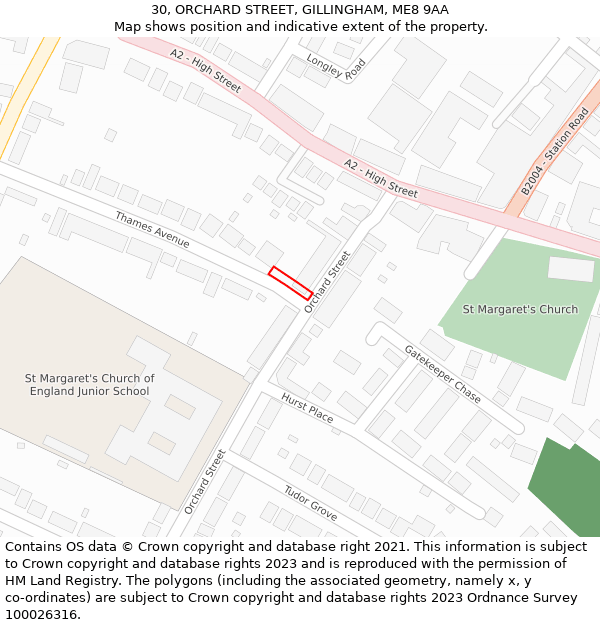 30, ORCHARD STREET, GILLINGHAM, ME8 9AA: Location map and indicative extent of plot