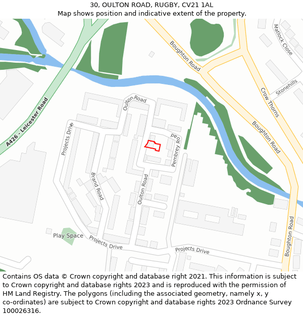 30, OULTON ROAD, RUGBY, CV21 1AL: Location map and indicative extent of plot