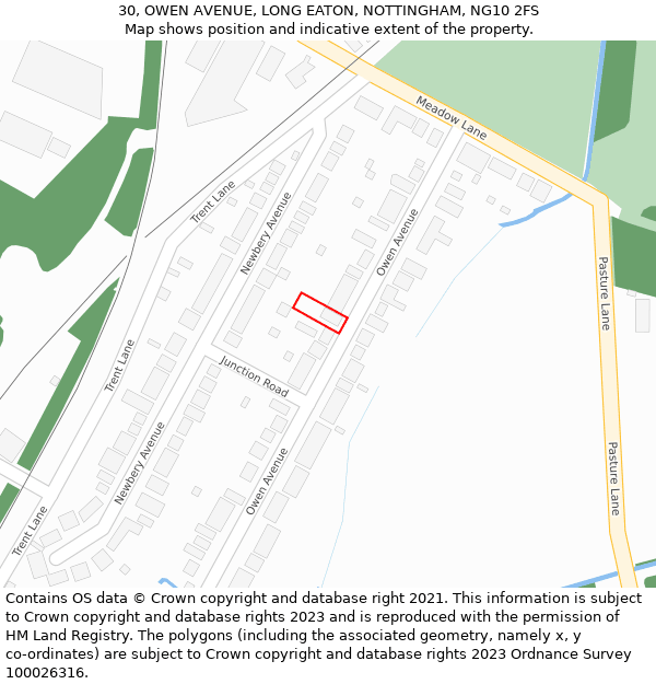 30, OWEN AVENUE, LONG EATON, NOTTINGHAM, NG10 2FS: Location map and indicative extent of plot