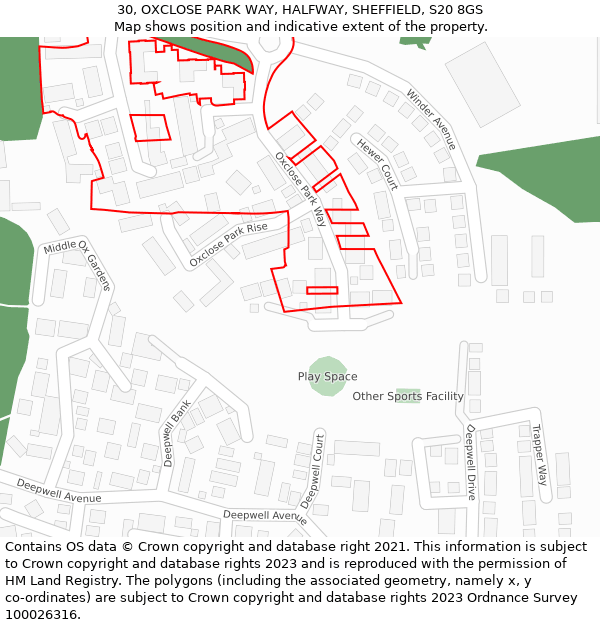 30, OXCLOSE PARK WAY, HALFWAY, SHEFFIELD, S20 8GS: Location map and indicative extent of plot