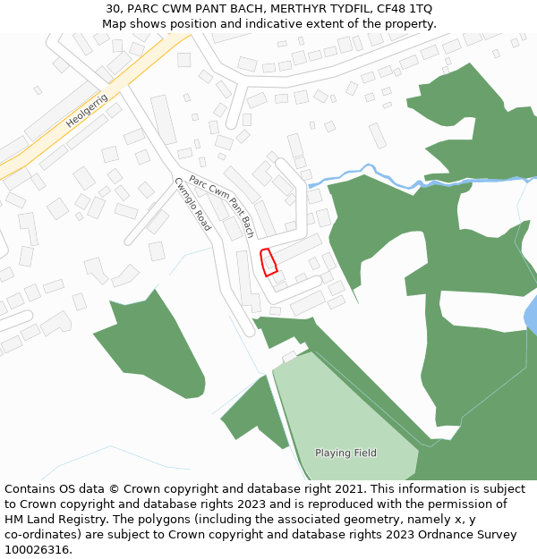 30, PARC CWM PANT BACH, MERTHYR TYDFIL, CF48 1TQ: Location map and indicative extent of plot