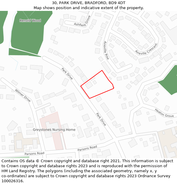 30, PARK DRIVE, BRADFORD, BD9 4DT: Location map and indicative extent of plot