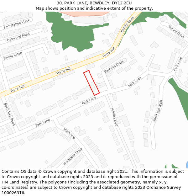 30, PARK LANE, BEWDLEY, DY12 2EU: Location map and indicative extent of plot