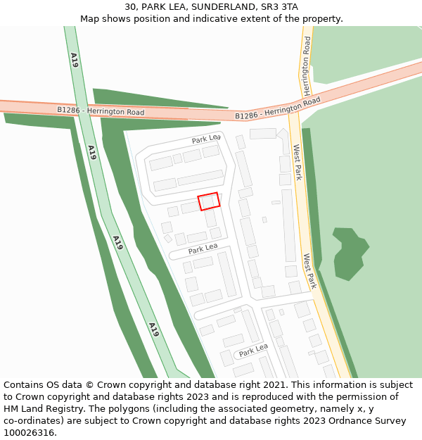 30, PARK LEA, SUNDERLAND, SR3 3TA: Location map and indicative extent of plot