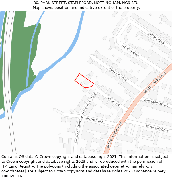 30, PARK STREET, STAPLEFORD, NOTTINGHAM, NG9 8EU: Location map and indicative extent of plot