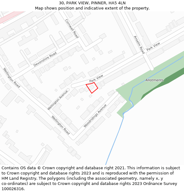 30, PARK VIEW, PINNER, HA5 4LN: Location map and indicative extent of plot