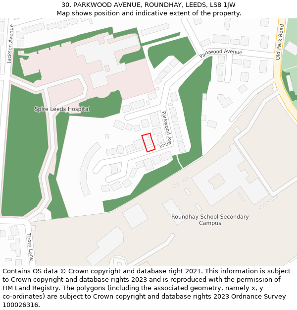 30, PARKWOOD AVENUE, ROUNDHAY, LEEDS, LS8 1JW: Location map and indicative extent of plot
