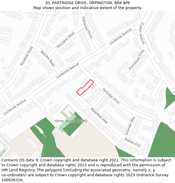 30, PARTRIDGE DRIVE, ORPINGTON, BR6 8PE: Location map and indicative extent of plot
