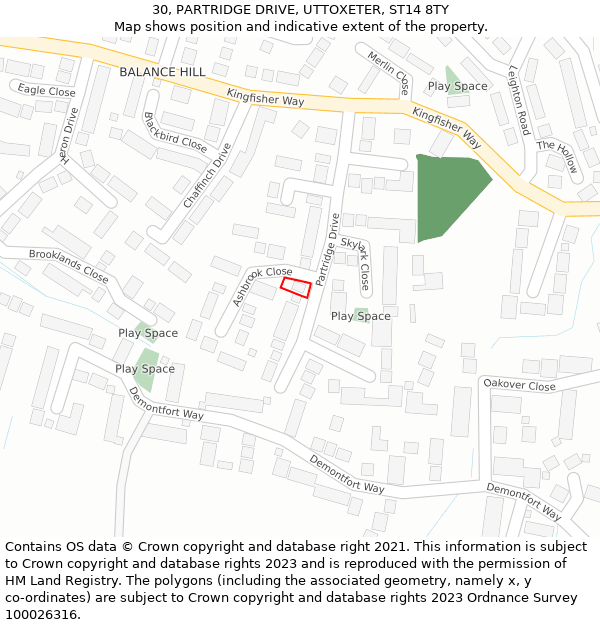 30, PARTRIDGE DRIVE, UTTOXETER, ST14 8TY: Location map and indicative extent of plot