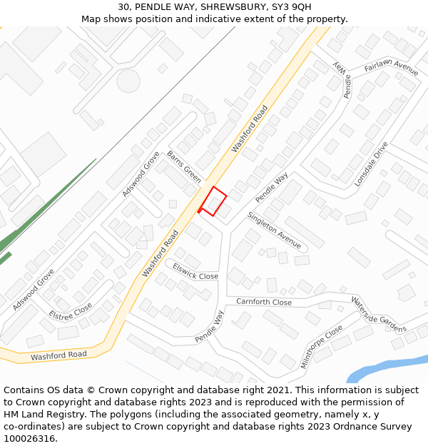 30, PENDLE WAY, SHREWSBURY, SY3 9QH: Location map and indicative extent of plot