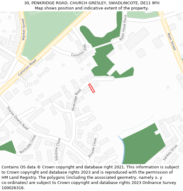 30, PENKRIDGE ROAD, CHURCH GRESLEY, SWADLINCOTE, DE11 9FH: Location map and indicative extent of plot