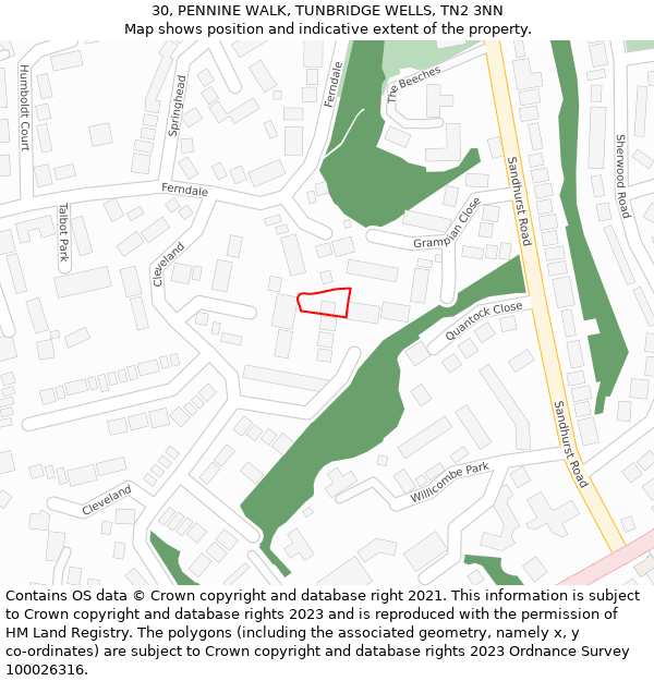 30, PENNINE WALK, TUNBRIDGE WELLS, TN2 3NN: Location map and indicative extent of plot