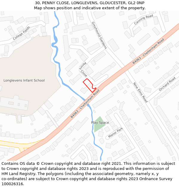 30, PENNY CLOSE, LONGLEVENS, GLOUCESTER, GL2 0NP: Location map and indicative extent of plot