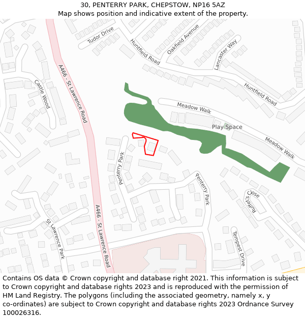 30, PENTERRY PARK, CHEPSTOW, NP16 5AZ: Location map and indicative extent of plot