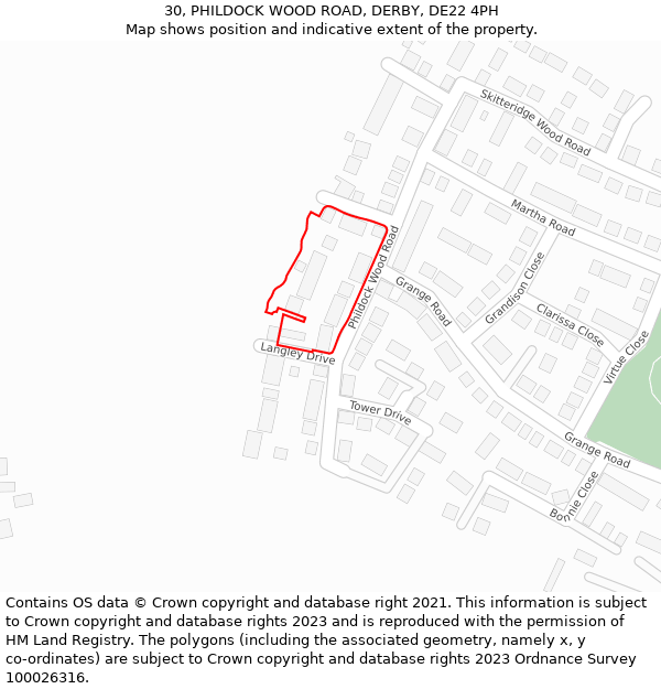 30, PHILDOCK WOOD ROAD, DERBY, DE22 4PH: Location map and indicative extent of plot
