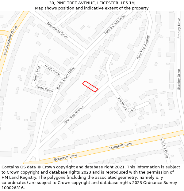 30, PINE TREE AVENUE, LEICESTER, LE5 1AJ: Location map and indicative extent of plot