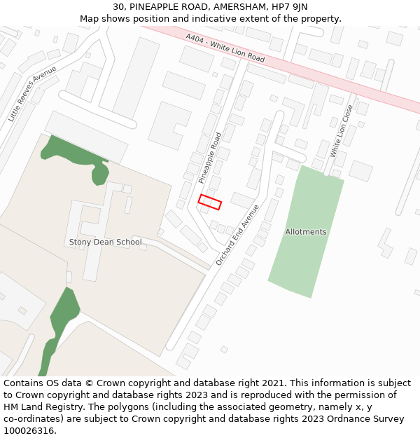 30, PINEAPPLE ROAD, AMERSHAM, HP7 9JN: Location map and indicative extent of plot