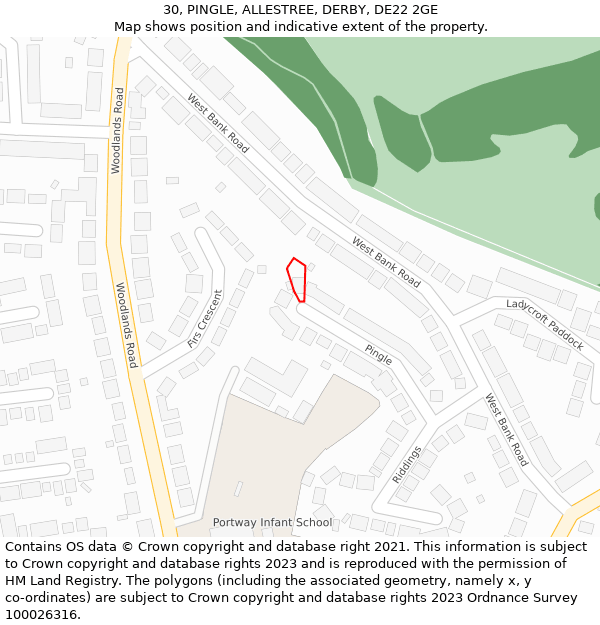 30, PINGLE, ALLESTREE, DERBY, DE22 2GE: Location map and indicative extent of plot