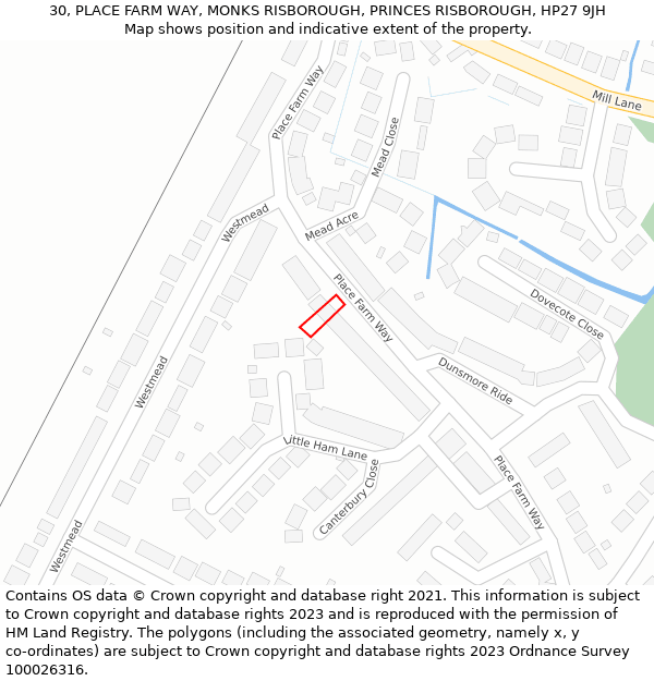 30, PLACE FARM WAY, MONKS RISBOROUGH, PRINCES RISBOROUGH, HP27 9JH: Location map and indicative extent of plot