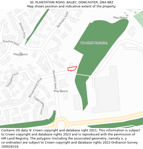 30, PLANTATION ROAD, BALBY, DONCASTER, DN4 8RZ: Location map and indicative extent of plot