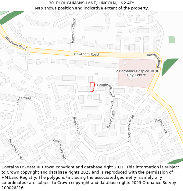 30, PLOUGHMANS LANE, LINCOLN, LN2 4FY: Location map and indicative extent of plot