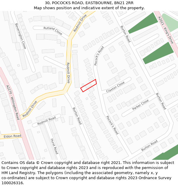 30, POCOCKS ROAD, EASTBOURNE, BN21 2RR: Location map and indicative extent of plot