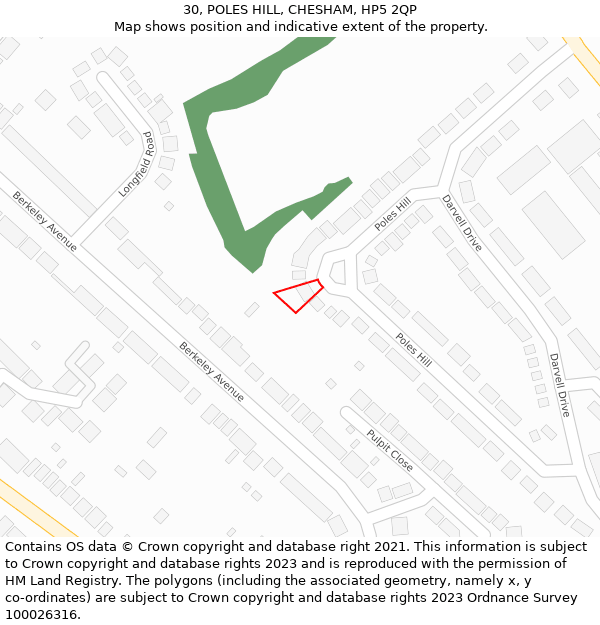 30, POLES HILL, CHESHAM, HP5 2QP: Location map and indicative extent of plot
